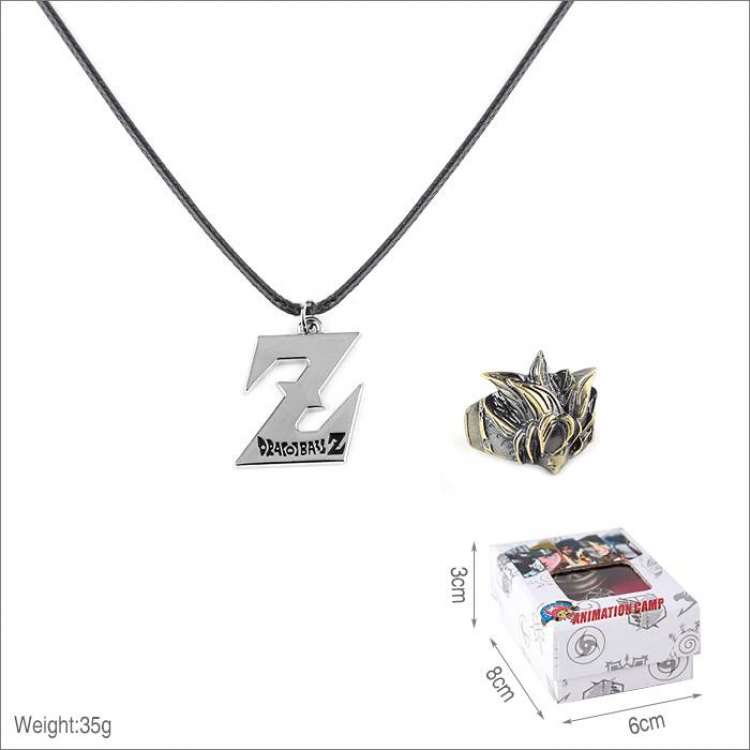 Dragon Ball Z Glyph Ring and stainless steel black sling necklace 2 piece set