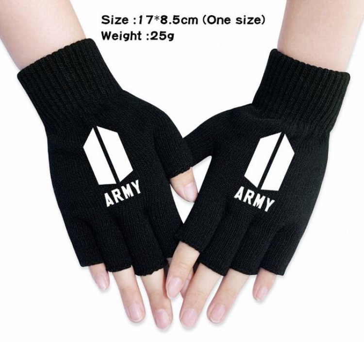 BTS-11A Black knitted half finger gloves