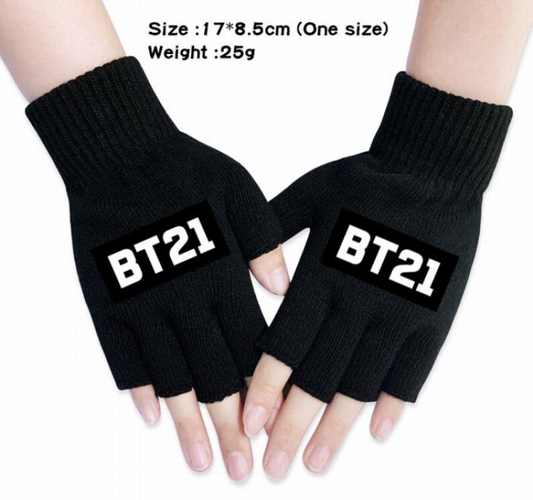 BTS-12A Black knitted half finger gloves