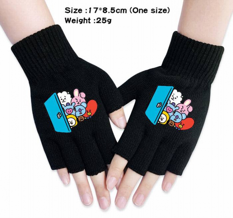BTS-·13A Black knitted half finger gloves