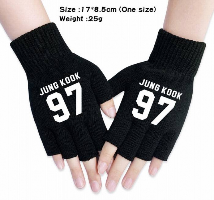 BTS-15A Black knitted half finger gloves