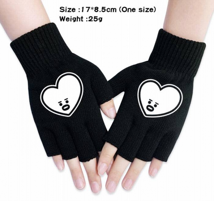 BTS-23A Black knitted half finger gloves