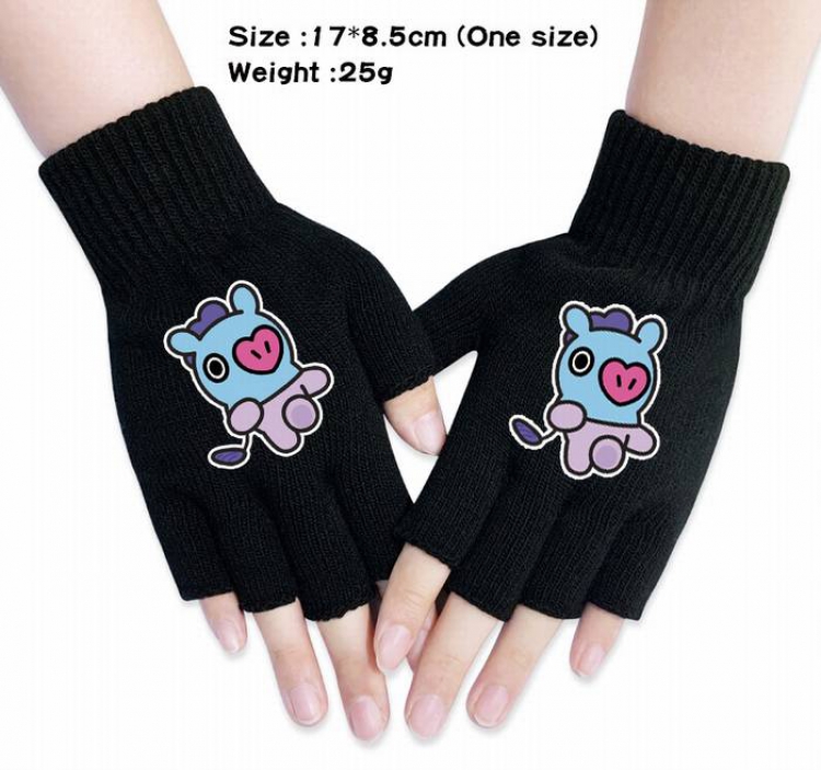 BTS-3A Black knitted half finger gloves