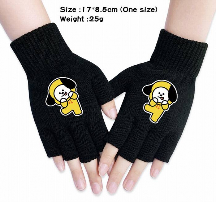 BTS-7A Black knitted half finger gloves