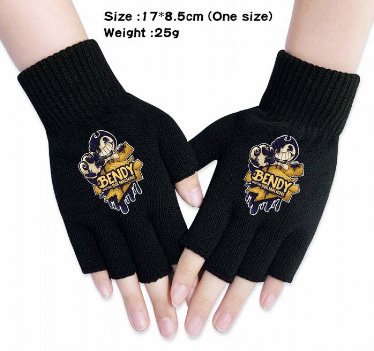 Bendy-11A Black knitted half finger gloves