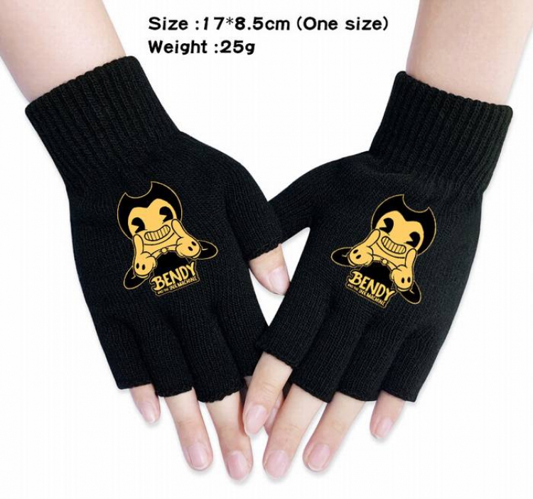Bendy-10A Black knitted half finger gloves