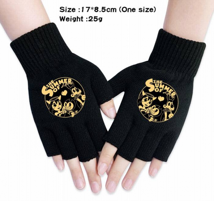 Bendy-12A Black knitted half finger gloves