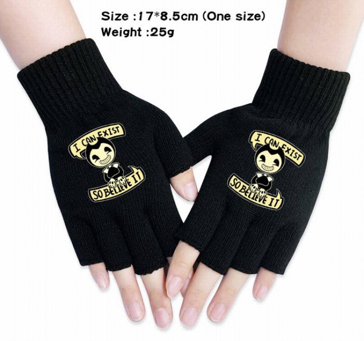 Bendy-13A Black knitted half finger gloves