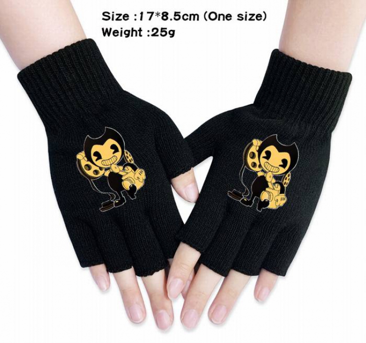 Bendy-16A Black knitted half finger gloves