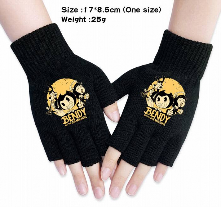 Bendy-15A Black knitted half finger gloves