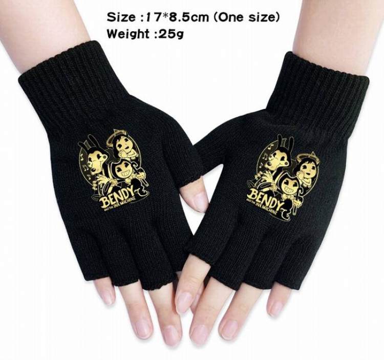 Bendy-17A Black knitted half finger gloves