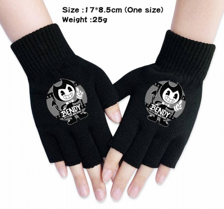 Bendy-14A Black knitted half finger gloves