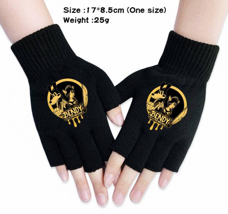 Bendy-3A Black knitted half finger gloves