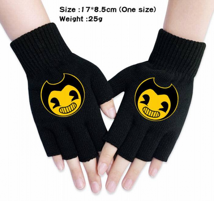 Bendy-1A Black knitted half finger gloves