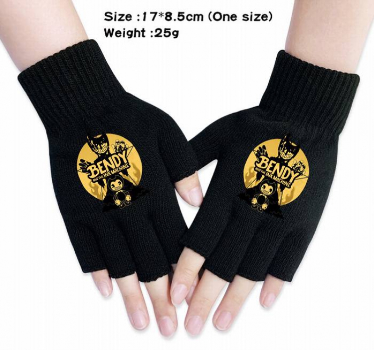 Bendy-4A Black knitted half finger gloves