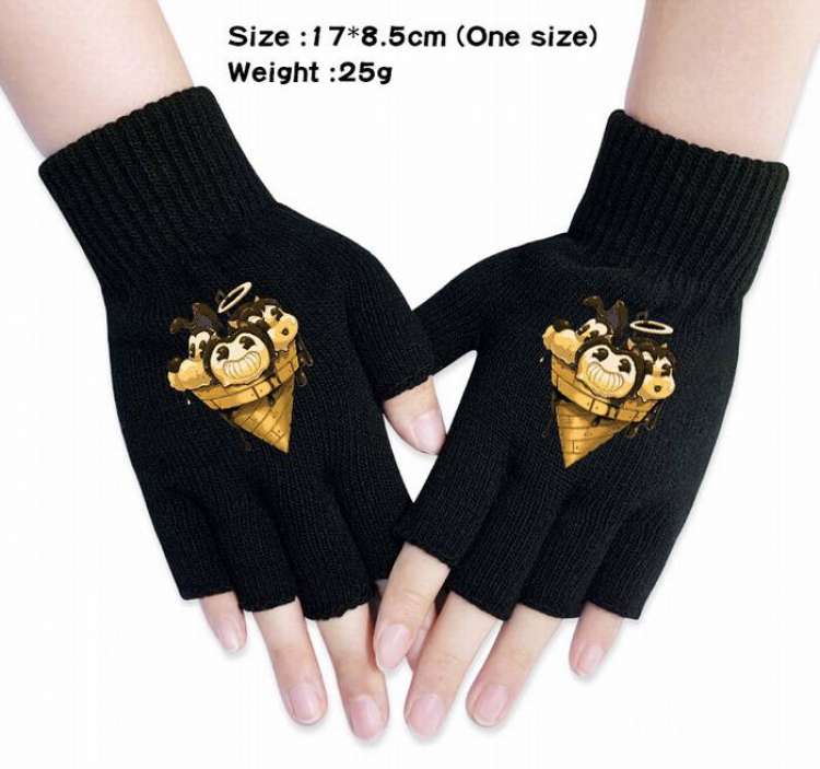 Bendy-2A Black knitted half finger gloves