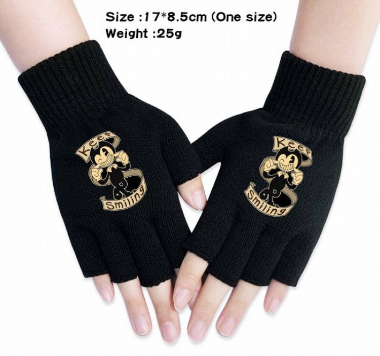 Bendy-6A Black knitted half finger gloves