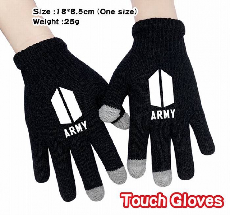 BTS-11A Black Anime knit full finger touch screen gloves