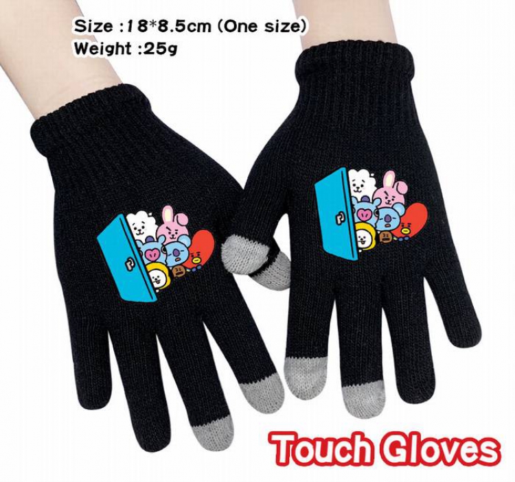 BTS-13A Black Anime knit full finger touch screen gloves