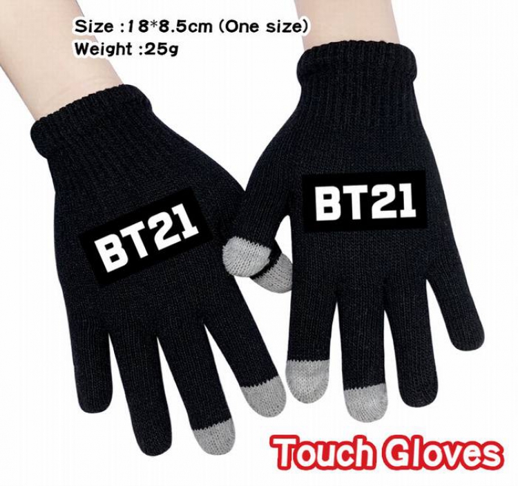 BTS-12A Black Anime knit full finger touch screen gloves