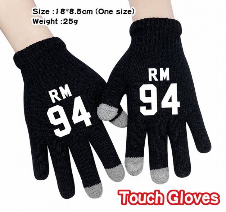 BTS-16A Black Anime knit full finger touch screen gloves