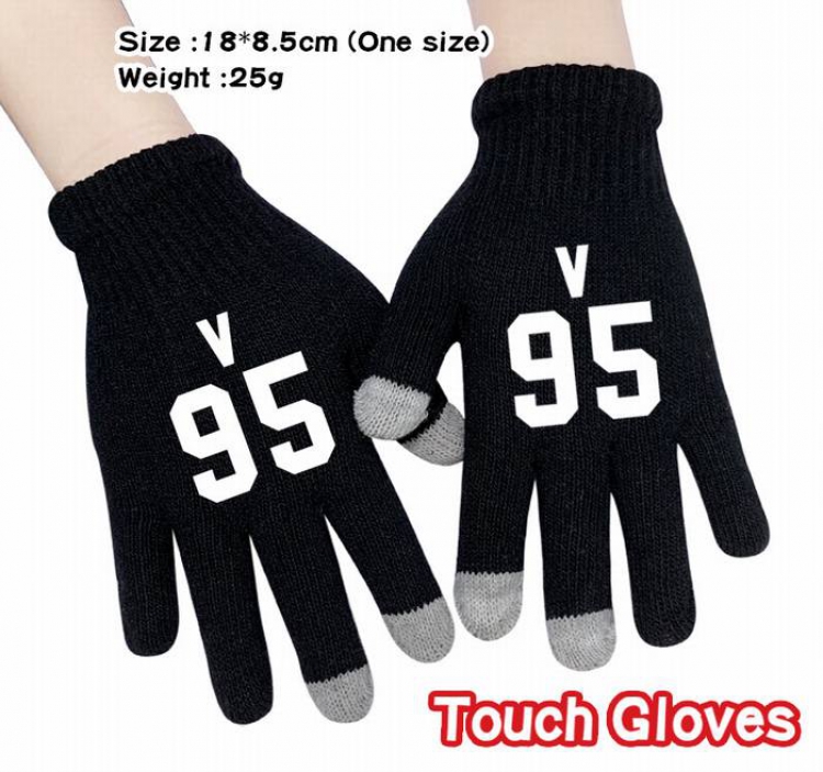 BTS-19A Black Anime knit full finger touch screen gloves
