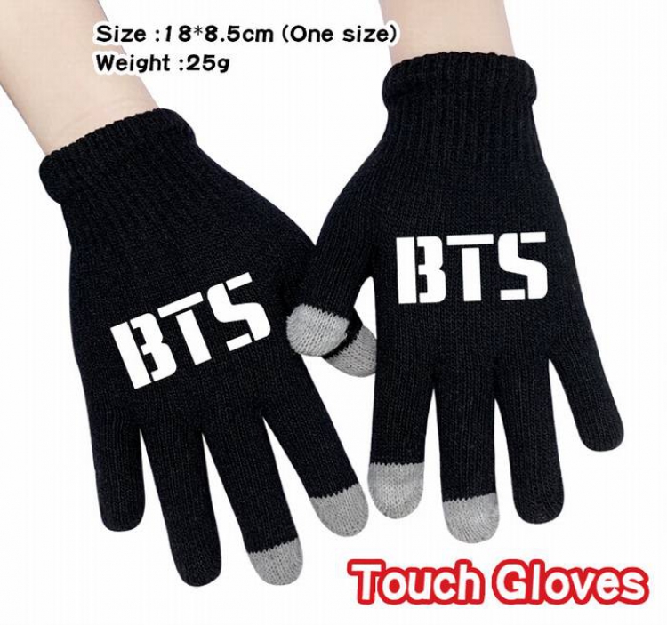 BTS-21A Black Anime knit full finger touch screen gloves