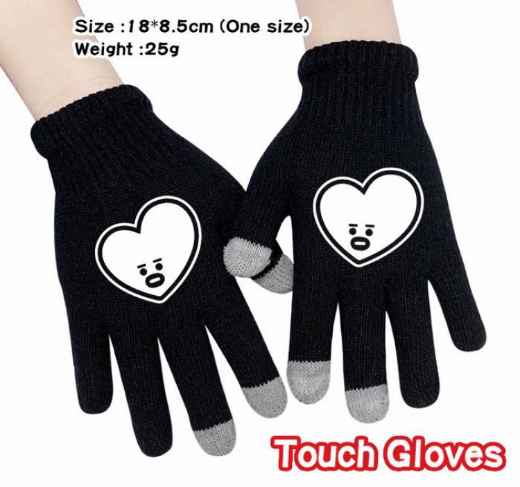 BTS-23A Black Anime knit full finger touch screen gloves