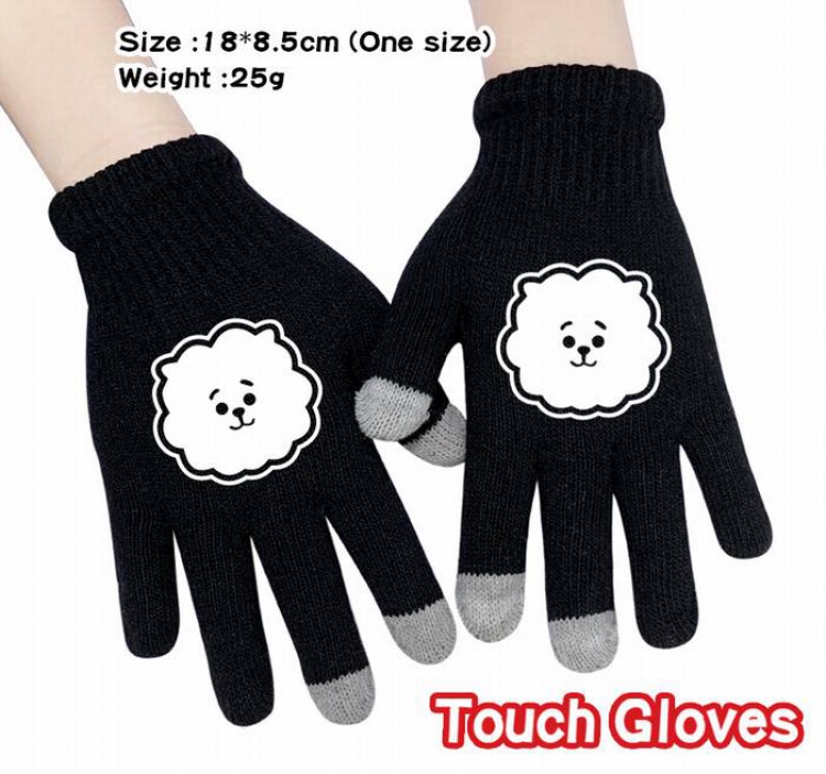 BTS-26A Black Anime knit full finger touch screen gloves