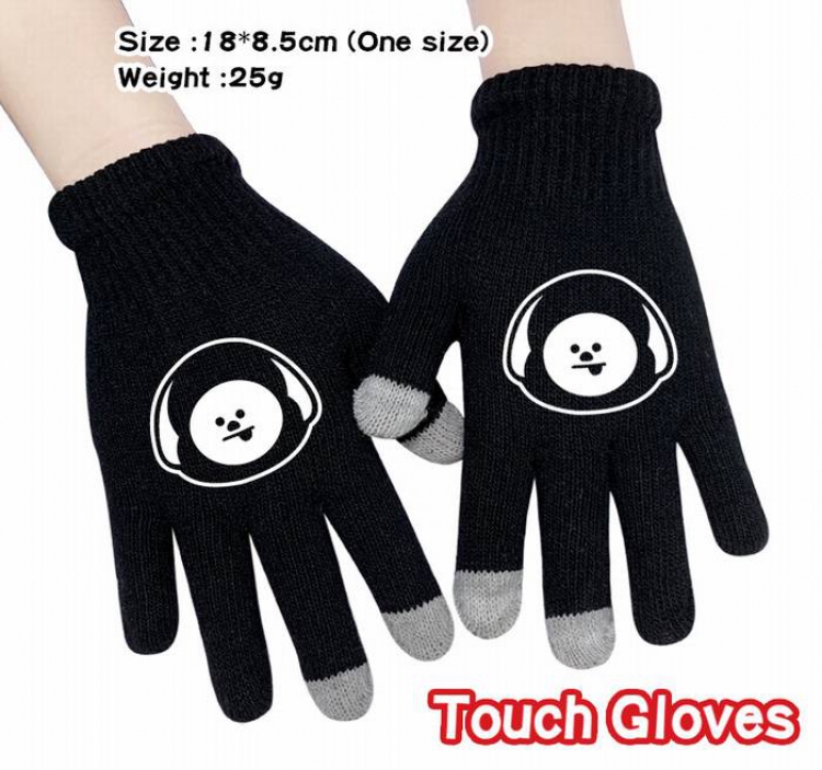BTS-25A Black Anime knit full finger touch screen gloves