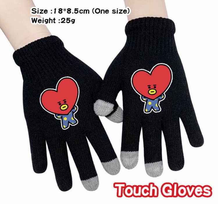 BTS-2A Black Anime knit full finger touch screen gloves