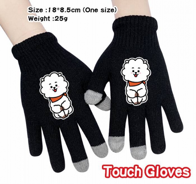 BTS-6A Black Anime knit full finger touch screen gloves