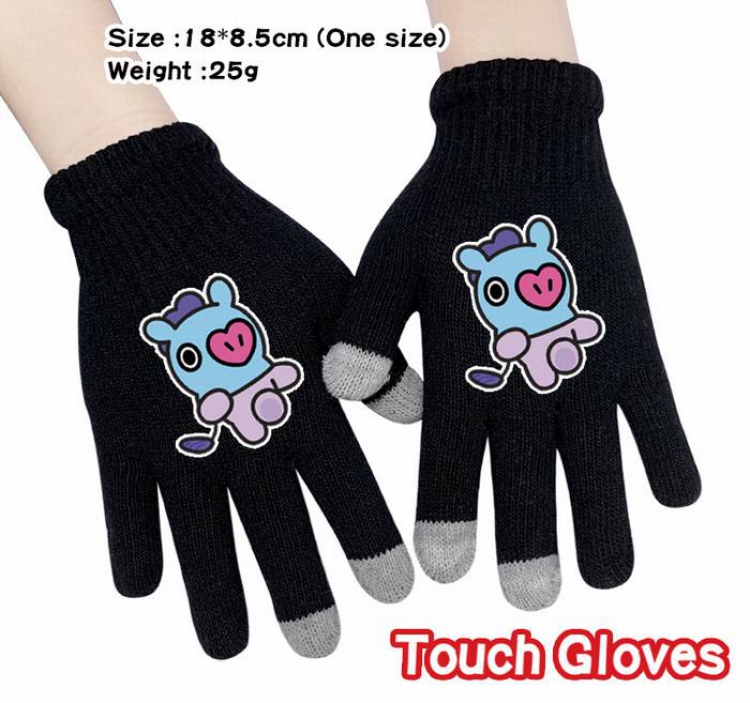 BTS-3A Black Anime knit full finger touch screen gloves