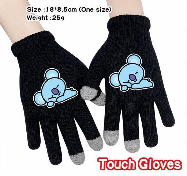 BTS-5A Black Anime knit full finger touch screen gloves