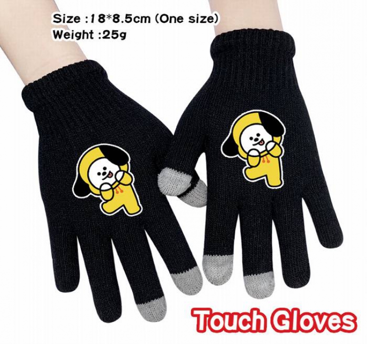 BTS-7A Black Anime knit full finger touch screen gloves