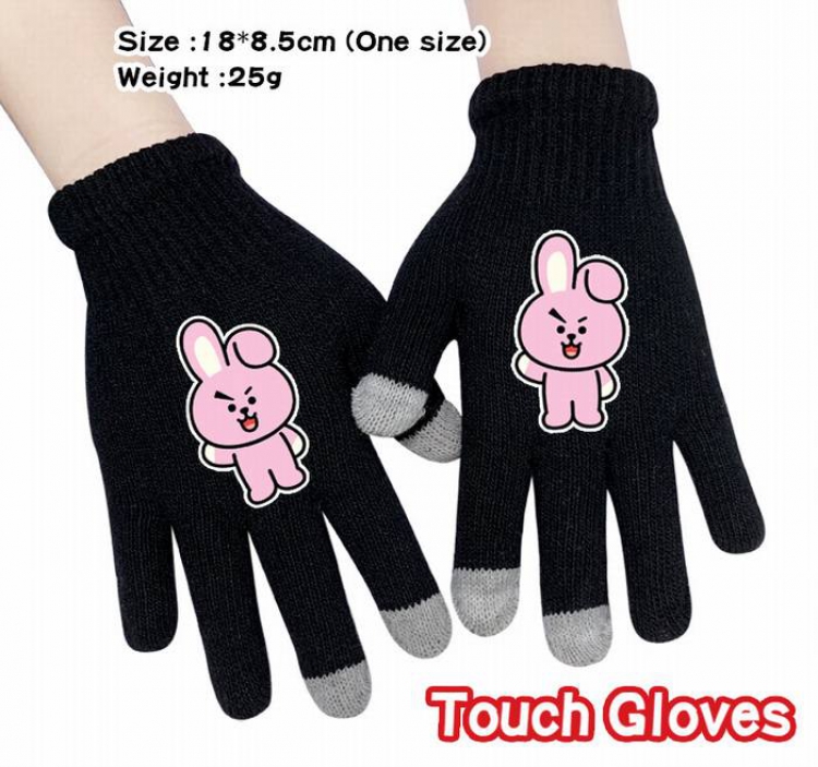BTS-8A Black Anime knit full finger touch screen gloves