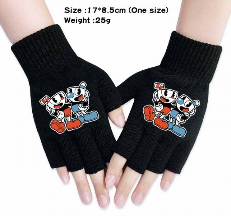 Cuphead-7A Black Anime knitted half finger gloves