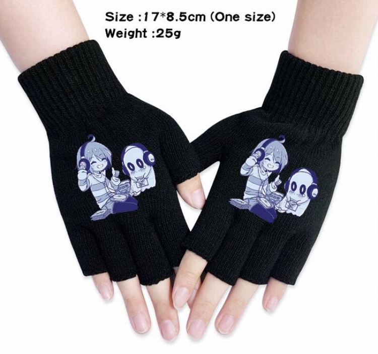 Undertale-13A Black Anime knitted half finger gloves