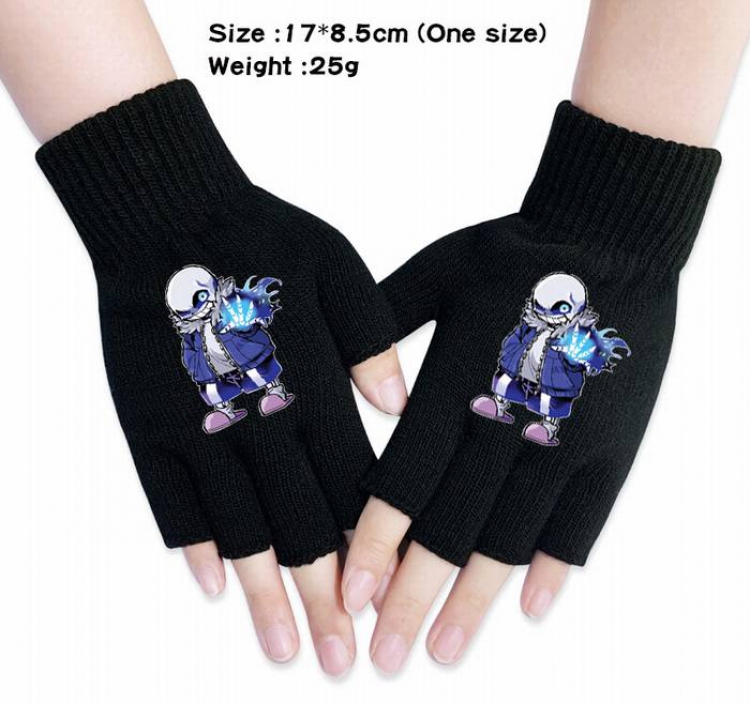 Undertale-14A Black Anime knitted half finger gloves