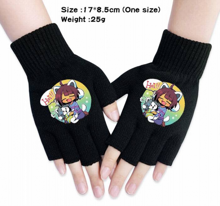 Undertale-4A Black Anime knitted half finger gloves