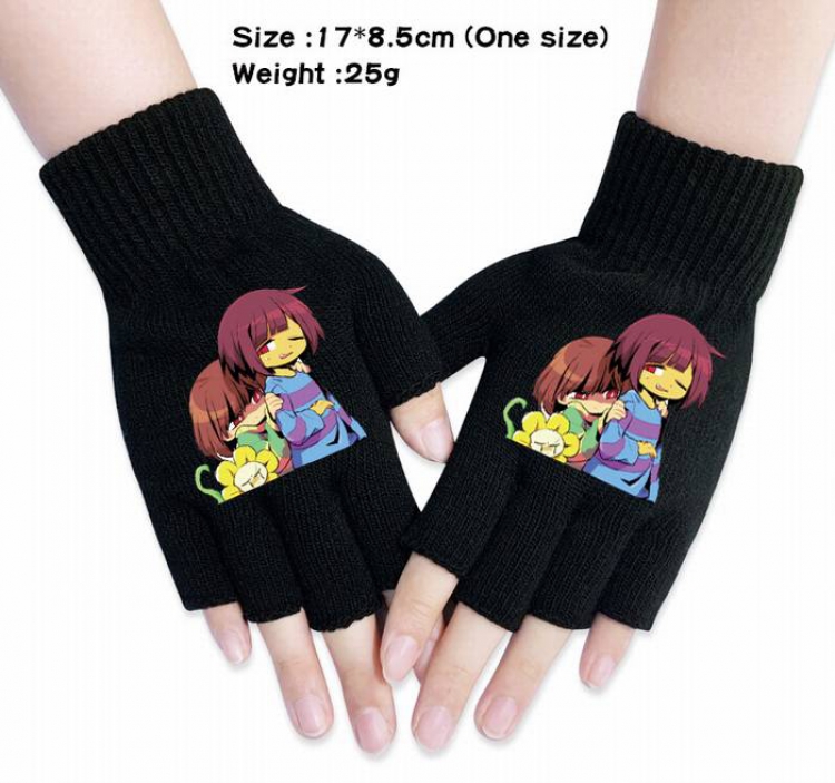 Undertale-6A Black Anime knitted half finger gloves