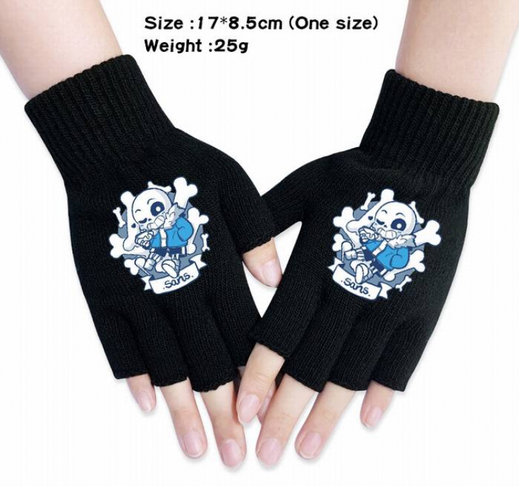 Undertale-7A Black Anime knitted half finger gloves