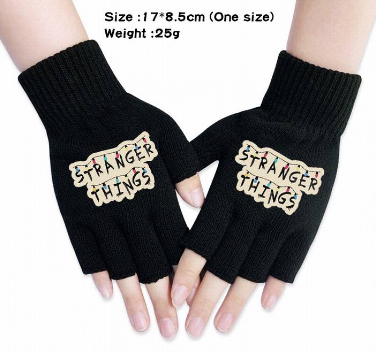 Stranger Things-12A Black Anime knitted half finger gloves