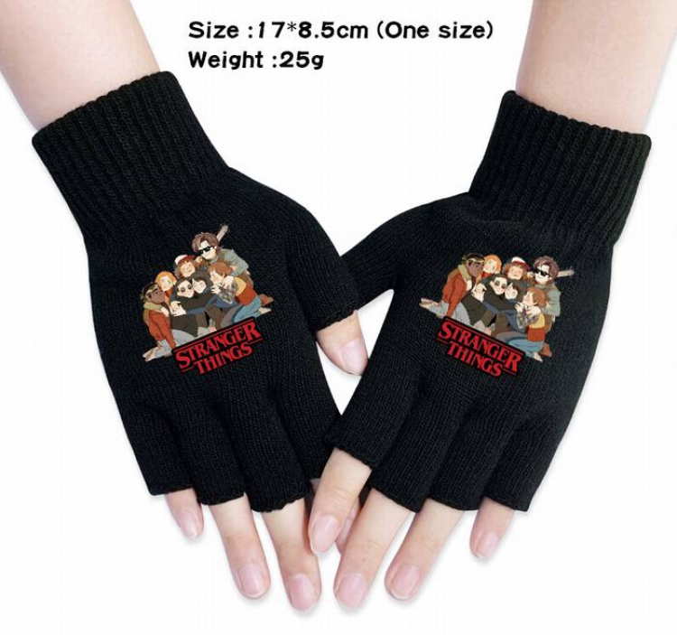 Stranger Things-9A Black Anime knitted half finger gloves