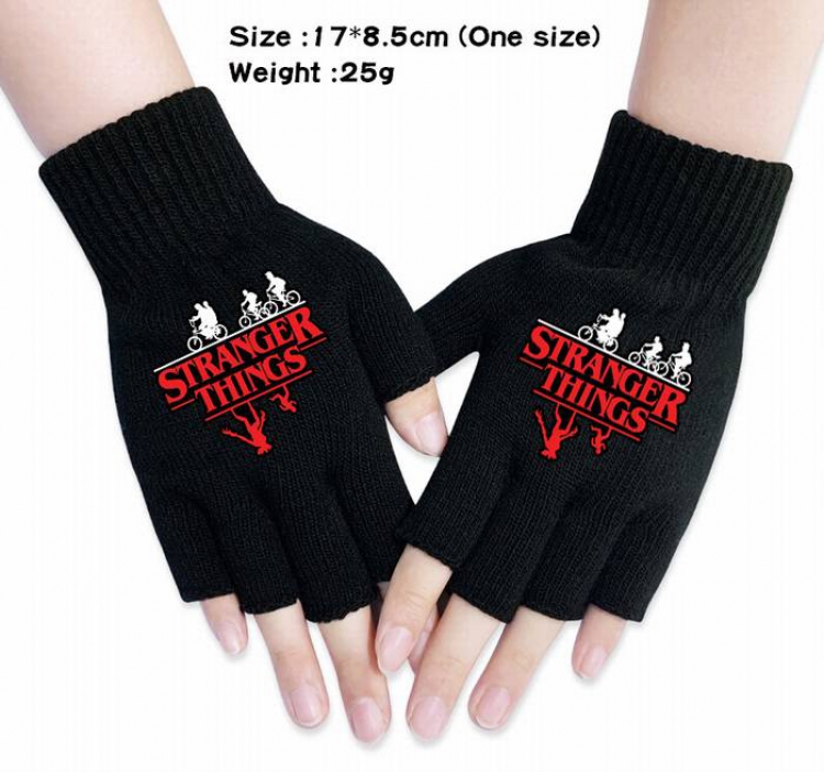 Stranger Things-7A Black Anime knitted half finger gloves
