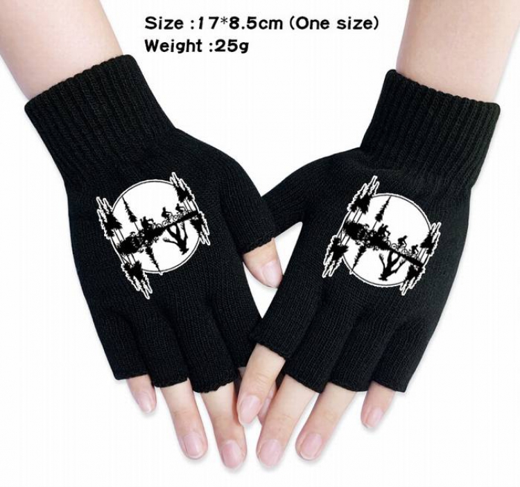 Stranger Things-6A Black Anime knitted half finger gloves