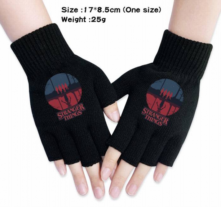 Stranger Things-8A Black Anime knitted half finger gloves