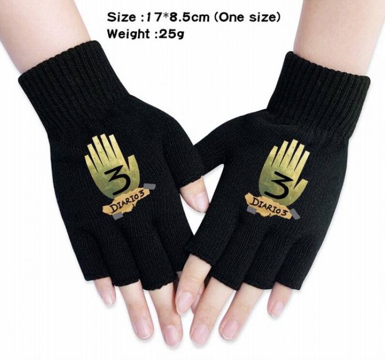Gravity Falls-5A Black Anime knitted half finger gloves