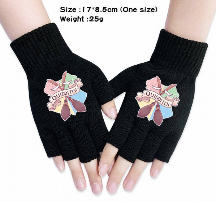 Harry Potter-13A Black Anime knitted half finger gloves