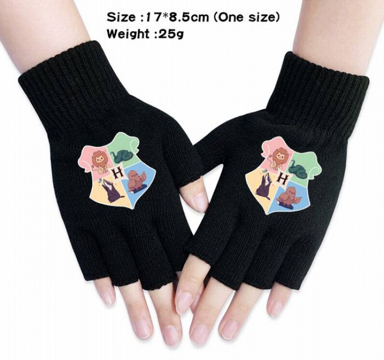 Harry Potter-14A Black Anime knitted half finger gloves